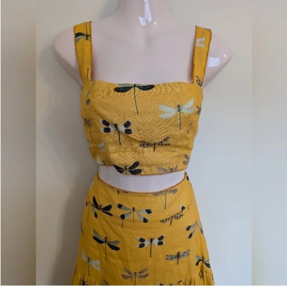 Agua Bendita Linen Dragonfly Skirt Top Set Medium - Picture 11 of 15